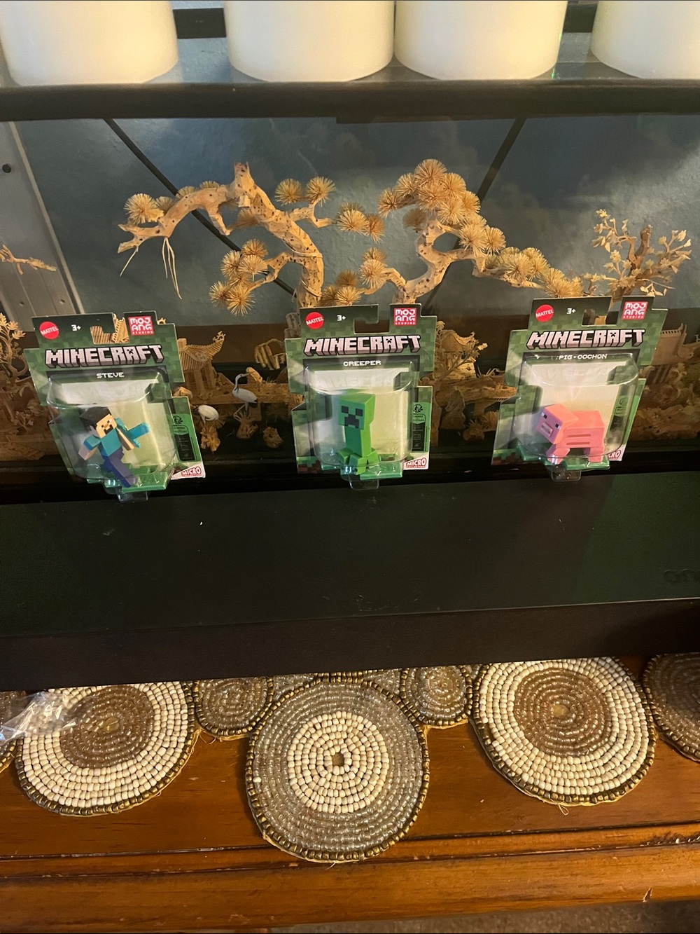 Mattel Minecraft Steve, Creeper & Pig Figure Set - Blue, Green, Pink